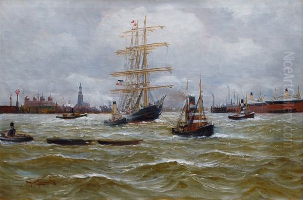 Dreimaster und Schlepper im Hamburger Hafen - view 1