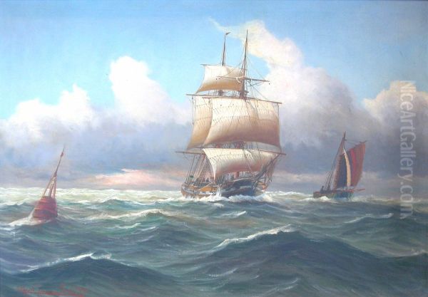 Sailing ships at sea. - view 1
