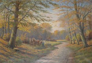 Fetching firewood in the forest. by Alfred Larsen