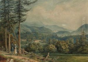 Figures Overlooking A Landscape by Joseph Kuwasseg Carl