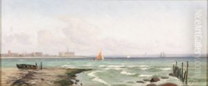 Sailing ships off Kronborg, Denmark. by Alfred Olsen