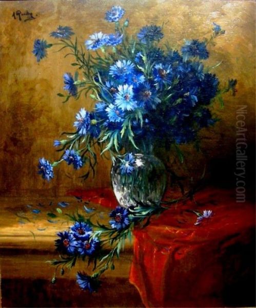 Cornflowers in a Glass Vase - view 1