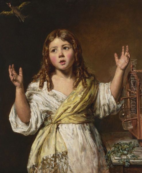 A Young Girl with a Bird Cage - view 1