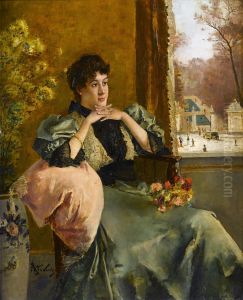 Femme pensive pres d'une fenetre. by Alfred Stevens