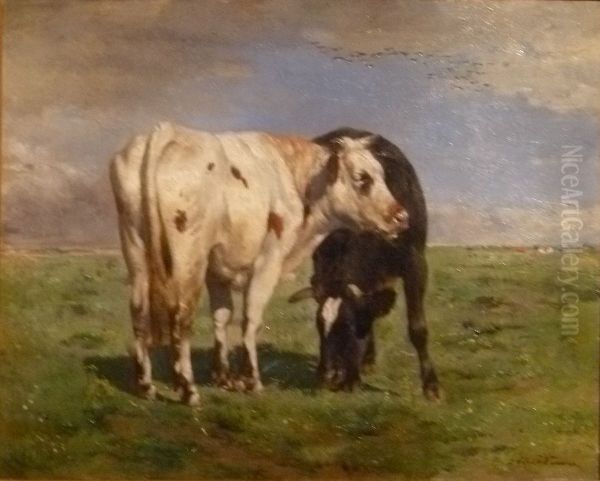 Two cows in the plains of the Zwin - view 1