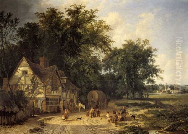 Playing football outside the Gun Inn - view 1