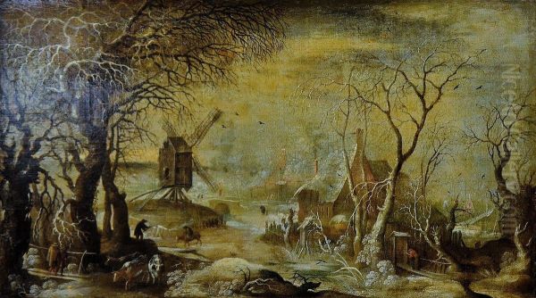 Snow landscape at the windmill - view 1