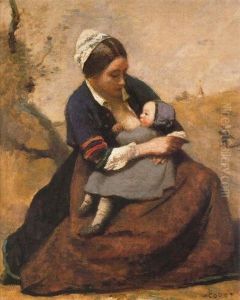 Bretonne allaitant son enfant by Jean-Baptiste Camille Corot