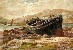 Beached Fishing Boat by John Carlaw