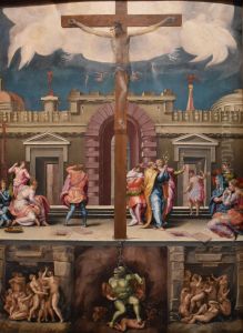 Le Christ en croix: allegorie de l'Eglise militante, triomphante et souffrante by Jacone