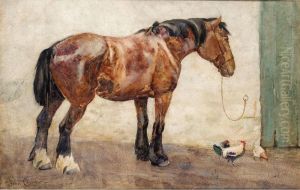 Pony And Chickens In A Yard