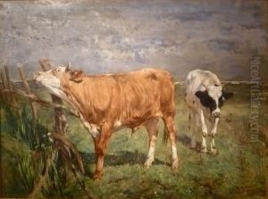 Bull at a fence (Knokke) by Alfred Verwee