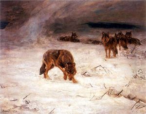Wolves during blizzard by Alfred Wierusz-Kowalski