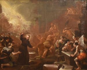 Saint Francois Xavier presidant la construction d'un edifice by Luca Giordano