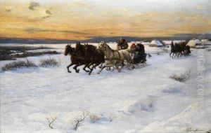 Horse sleigh in winter landscape