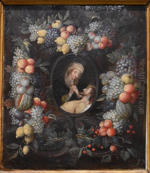 Guirlande de fruits entourant une Pieta - view 1