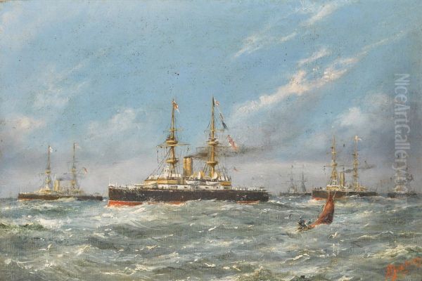 HMS Majestic and other vessels in convoy - view 1