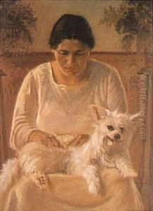 Portrait of Hanna Anderson with a dog by Alfredo Andersen