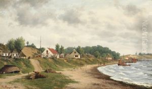 Parti fra fiskerlejet ved Humlebaek med udsigt mod Egebaeksvang. Parti fra fiskerlejet ved Humlebaek med udsigt mod Egebaeksvang.