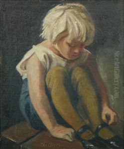 Portraet af lille pige med sorte sko. by Christian Aigens