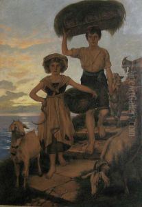 Hintenkinder / Zwei Kinder mit Ziegen by Christian Wilhelm Allers