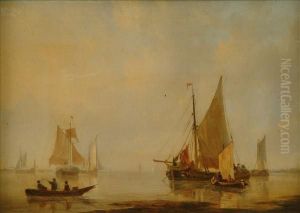 Dutch Shippingin A Calm by Francois Carlebur Of Dordrecht