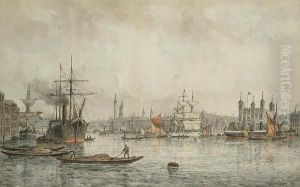 The Thames At The City by Francois Carlebur Of Dordrecht