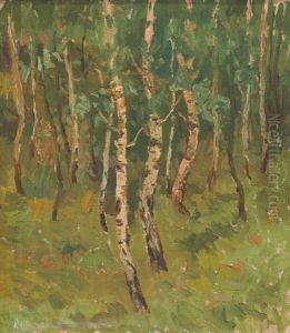 Landscape with birch trees by Alois Kalvoda