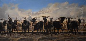 Les Menons en tete d'un troupeau en Camargue