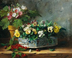 Pansies and Primroses by Alfred-Arthur Brunel de Neuville
