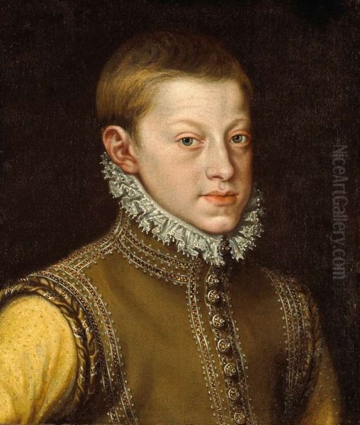 Portrait ofArchduke Rudolph, later Rudolph II, Holy Roman Emperor, as a young man aged approximately 14 or 15 years old, bust length. - view 1