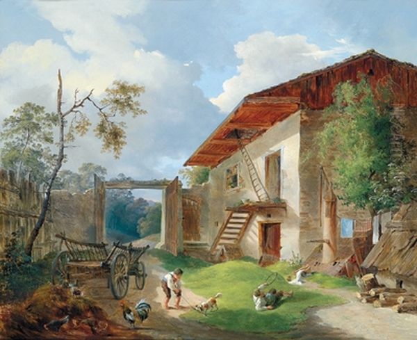 Kinder vor einem Bauernhaus - view 1