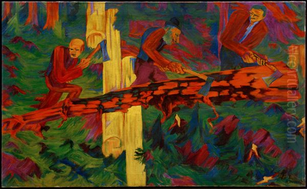 Woodcutter in the forest - view 1