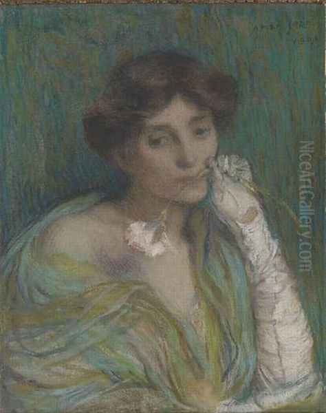Portrait de femme, tenant un oeillet dans la bouche - view 1