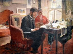 Self-portrait, sketching in his apartment, Paris