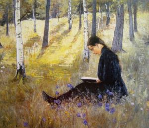 Girl Reading in a Landscape by Ada Thilen