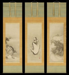 Shakyamuni Emerging from the Mountains, with Dragon and Tiger by Kano Sansetsu