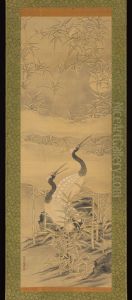 Pair of Cranes in Bamboo Grove by Tanomura Chikuden