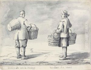 Figure Studies: A Gardener Selling Herbs And A Glass-vendor Inscribed 'ortolano Che Vende Herbagi' by Luca Carlevarijs