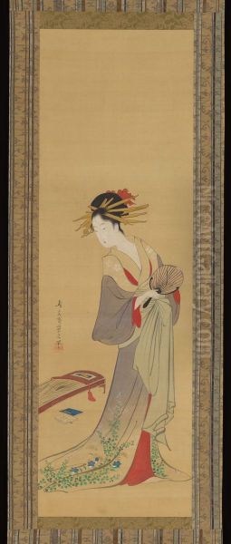 Courtesan with Fan and Koto - view 1