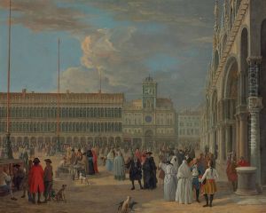 View Of Piazza San Marco With The Torre Dell'orologio, Venice by Luca Carlevarijs