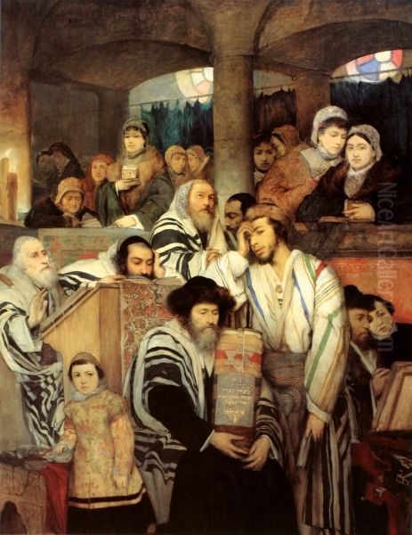 Jews Praying in the Synagogue on Yom Kippur - view 1