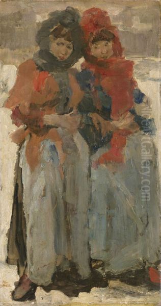 Two Young Women in the Snow - view 1