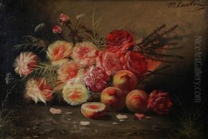 Stilleven Met Rozen En Perziken by Max Carlier