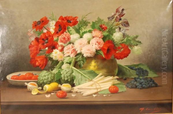 Composition Aux Roses, Fruits Et Legumes - view 1