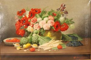 Composition Aux Roses, Fruits Et Legumes by Max Carlier