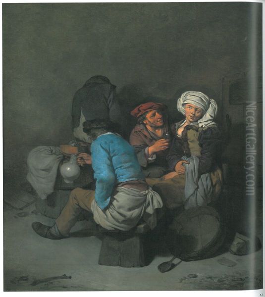 Scene at an Inn with a Woman and Drinking Peasants - view 1