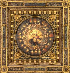 Apotheose deCosme Ier de Toscane, detail des plafonds du Salon des Cinq-Cent duPalazzo Vecchio, aFlorence. Apotheose deCosme Ier de Toscane, detail des plafonds du Salon des Cinq-Cent duPalazzo Vecchio, aFlorence.