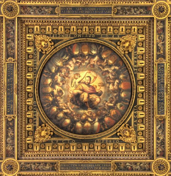 Apotheosis ofCosimo I de Medici, details of the ceilings of the Salone dei Cinquecento,Palazzo Vecchio,Florence. - view 1