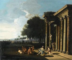 An Italianate Landscape With A Bacchanale Before A Classical Portico An Italianate Landscape With A Bacchanale Before A Classical Portico